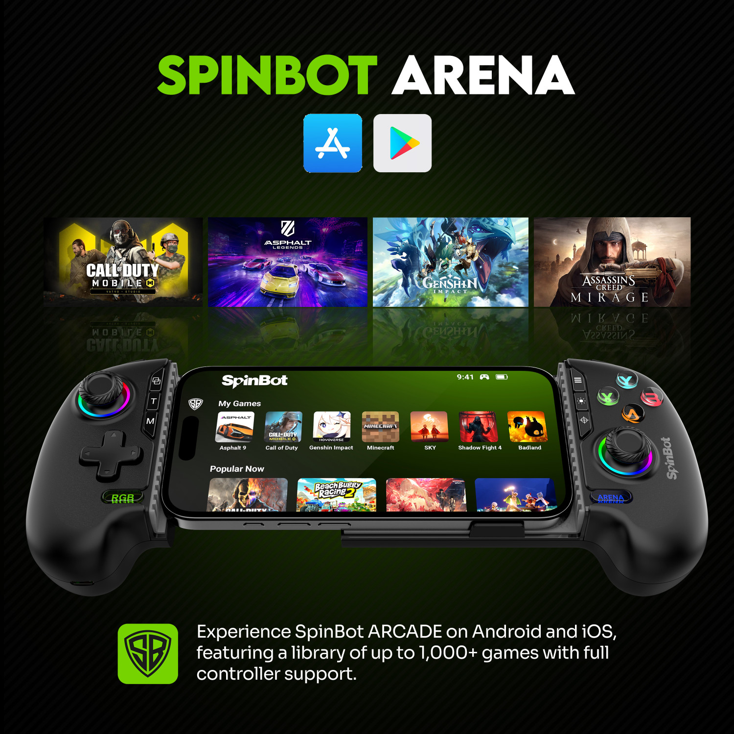 Image of SpinBot Arcade Smartphone Gamepad|Dual Vibration|Hall Effect|RGB Light| Bluetooth Gamepad