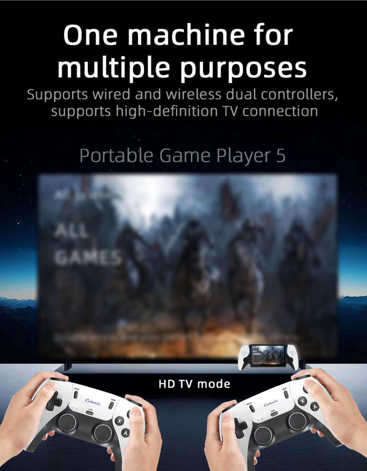 Image of Cubonic Game Player 5| 7 inchFull HD Display| 21+ Emulators| HDMI | Dual Wireless Controller USB Gamepad