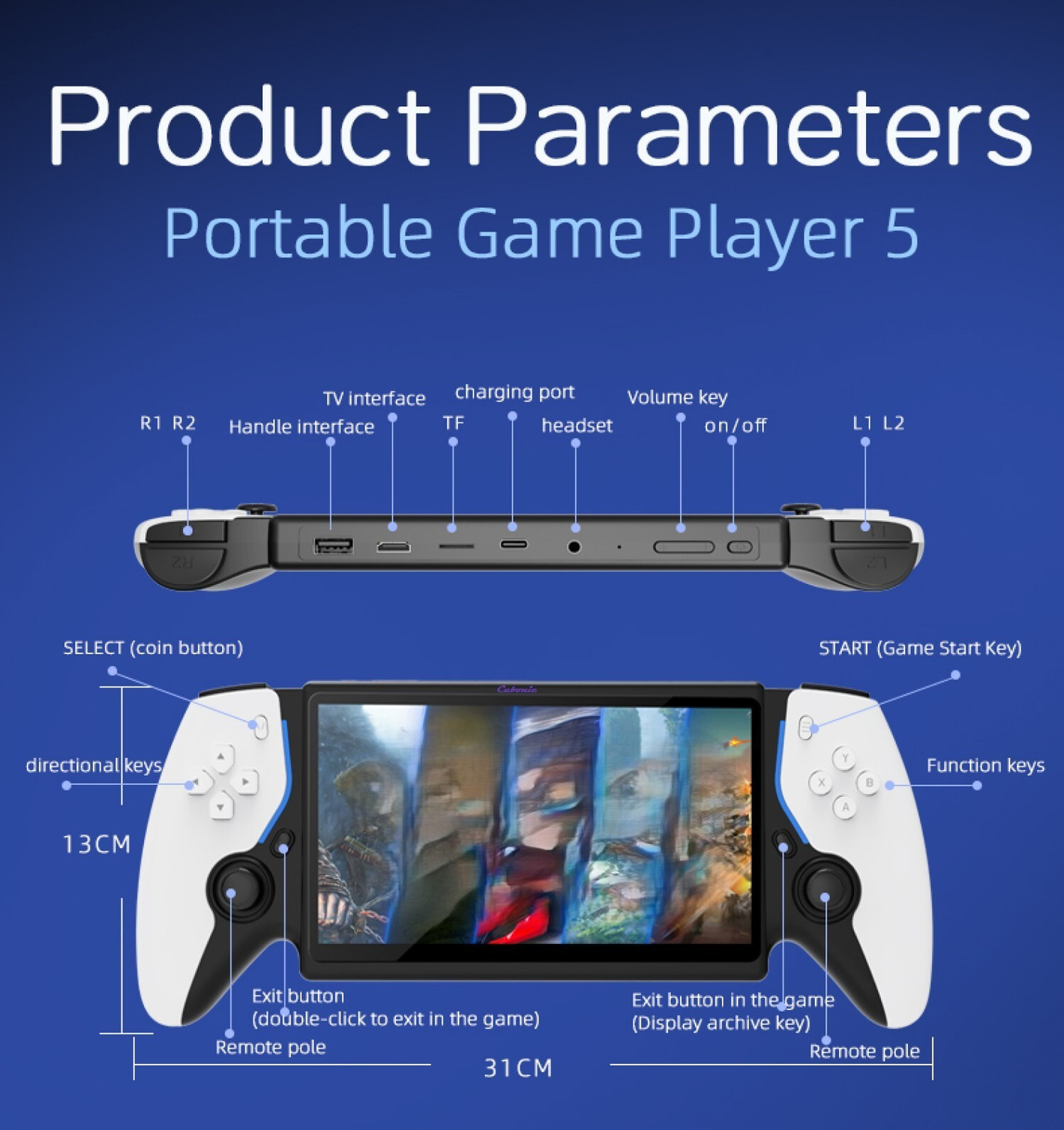 Image of Cubonic Game Player 5| 7 inchFull HD Display| 21+ Emulators| HDMI | Dual Wireless Controller USB Gamepad