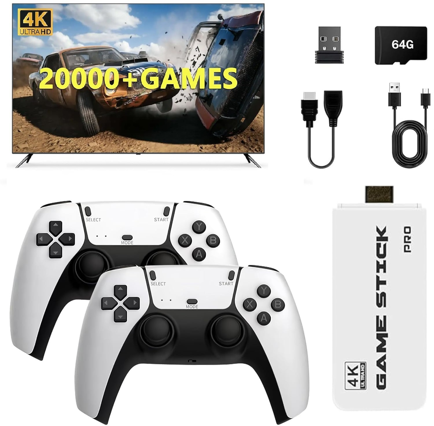 Image of SHAILRON Ultra HD Wireless TV Game Console with 20,000+ Games, 64GB Storage, 23 Emulators Gamepad