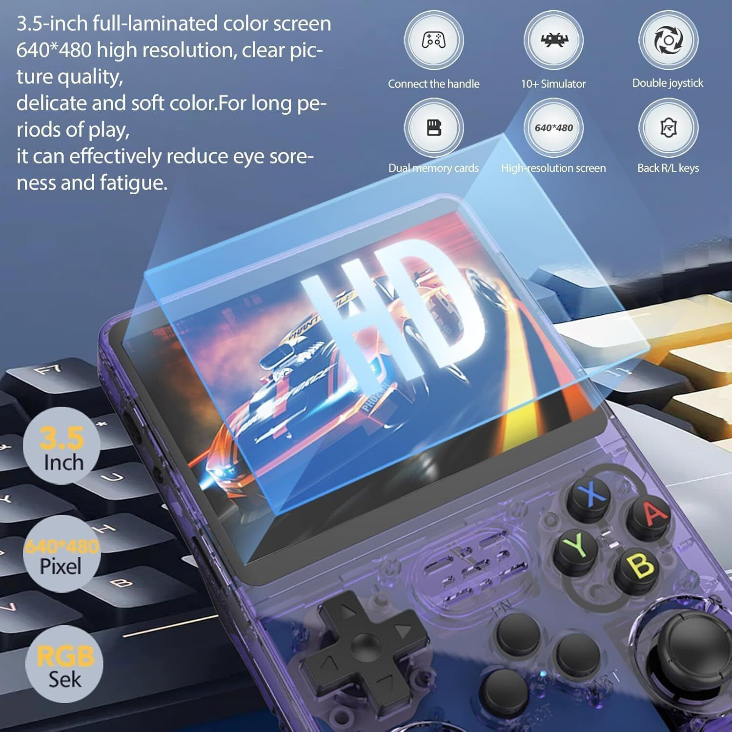 Image of Cubonic Xplore R36S Dual Joystick, 3.5 inch HD Display, Quirky Look & Expandable Storage Wi-fi Gamepad