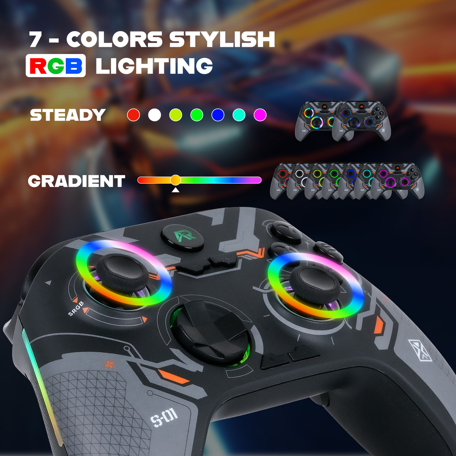 Image of Arcnet A-170 Wireless Gaming Controller Gamepad with Hall Effect Joysticks /RGB Lighting Bluetooth Gamepad