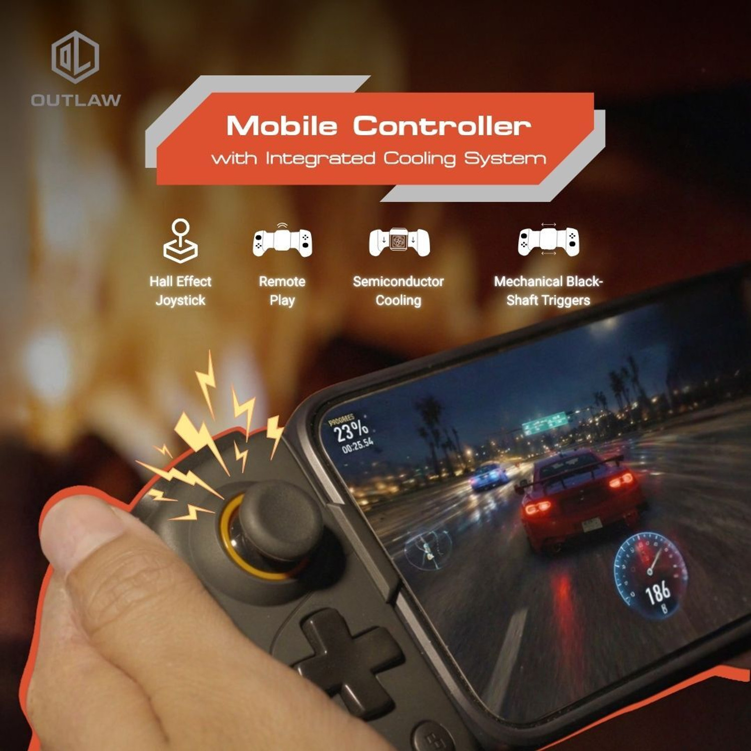 Image of Outlaw Nava Smartphone Gamepad with Hall Effect Joysticks, Semiconductor cooling Bluetooth Gamepad