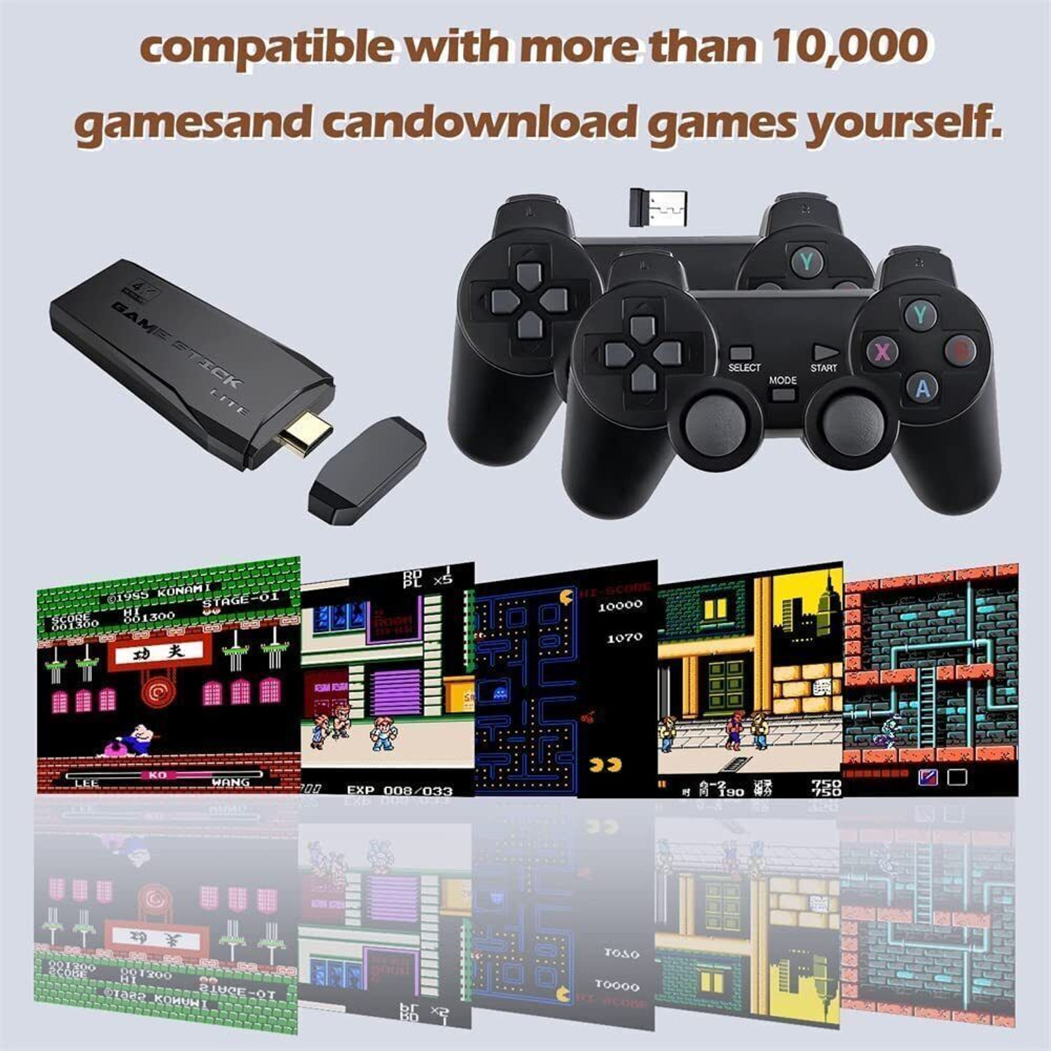 Image of GDMS Retro Game Stick for TV with 20,000+ Built-In Games & 64gb Card M8 Wi-fi Gamepad