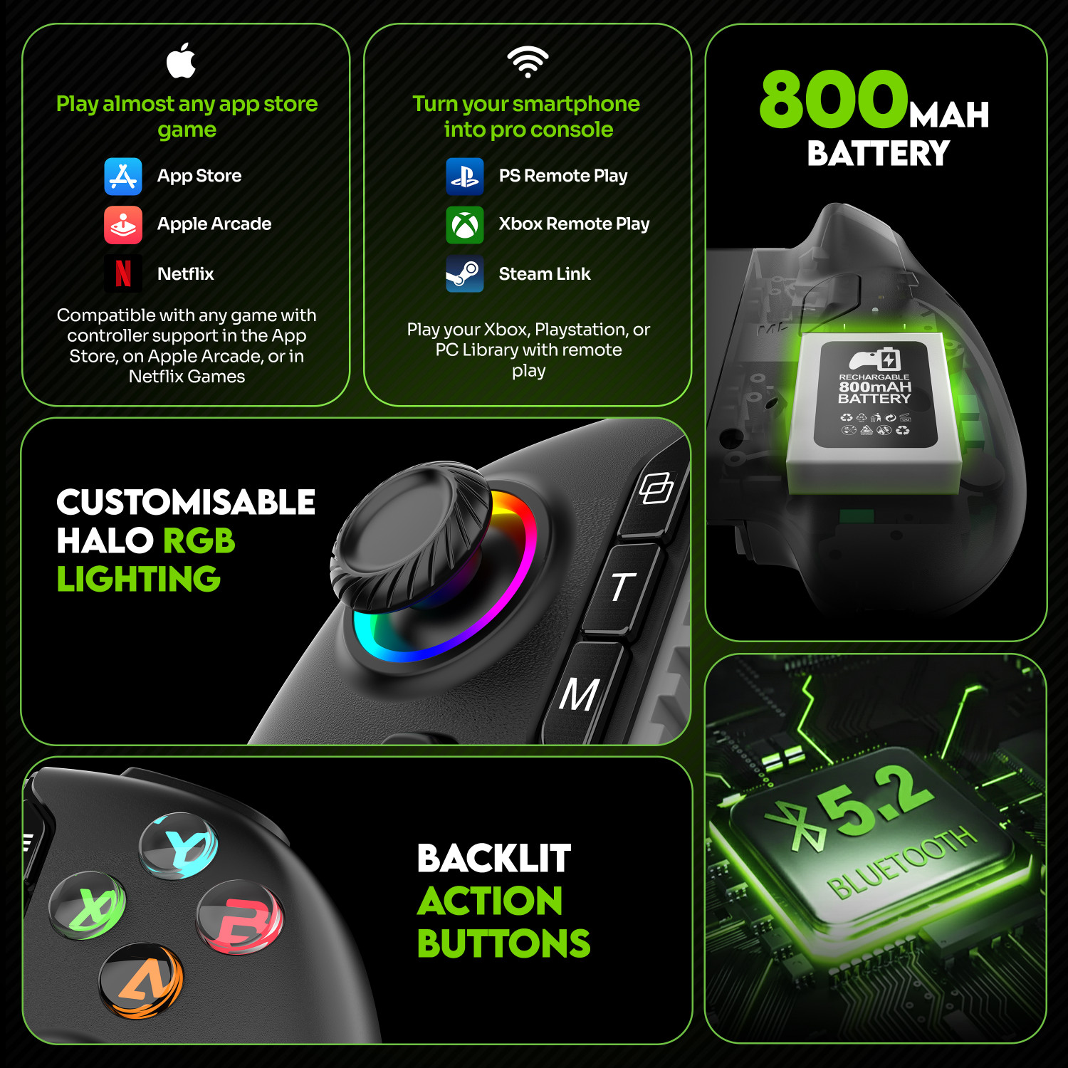 Image of SpinBot Arcade Smartphone Gamepad|Dual Vibration|Hall Effect|RGB Light| Bluetooth Gamepad