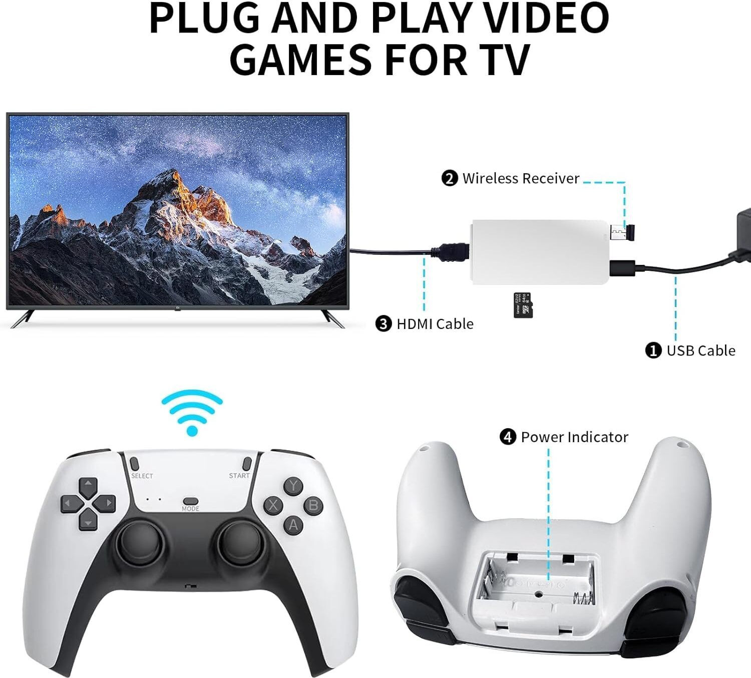 Image of SHAILRON Ultra HD Wireless TV Game Console with 20,000+ Games, 64GB Storage, 23 Emulators Gamepad