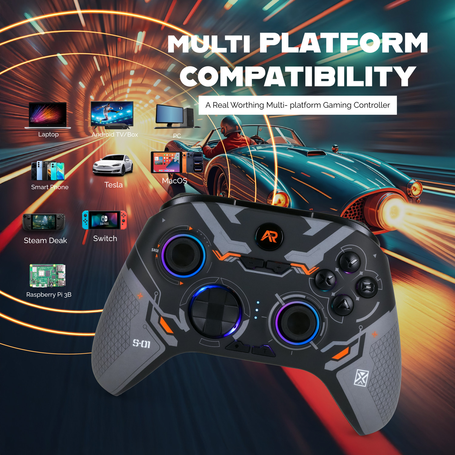 Image of Arcnet A-170 Wireless Gaming Controller Gamepad with Hall Effect Joysticks /RGB Lighting Bluetooth Gamepad