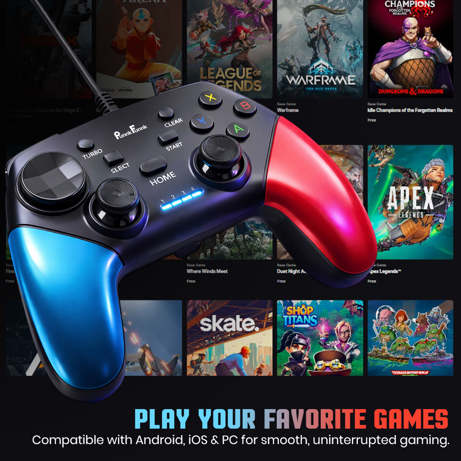 Image of PunnkFunnk G9 Wired Game Controller for Android And iOS , PS3, PS4, PS5 Bluetooth Gamepad