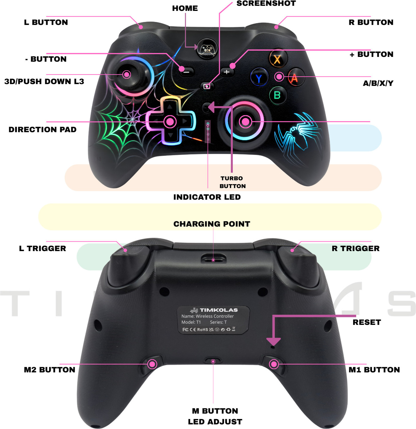 Image of Timkolas Wireless Gaming Controller with RGB LED Lights Compatible &PC,Windows,Console 05 Bluetooth Gamepad