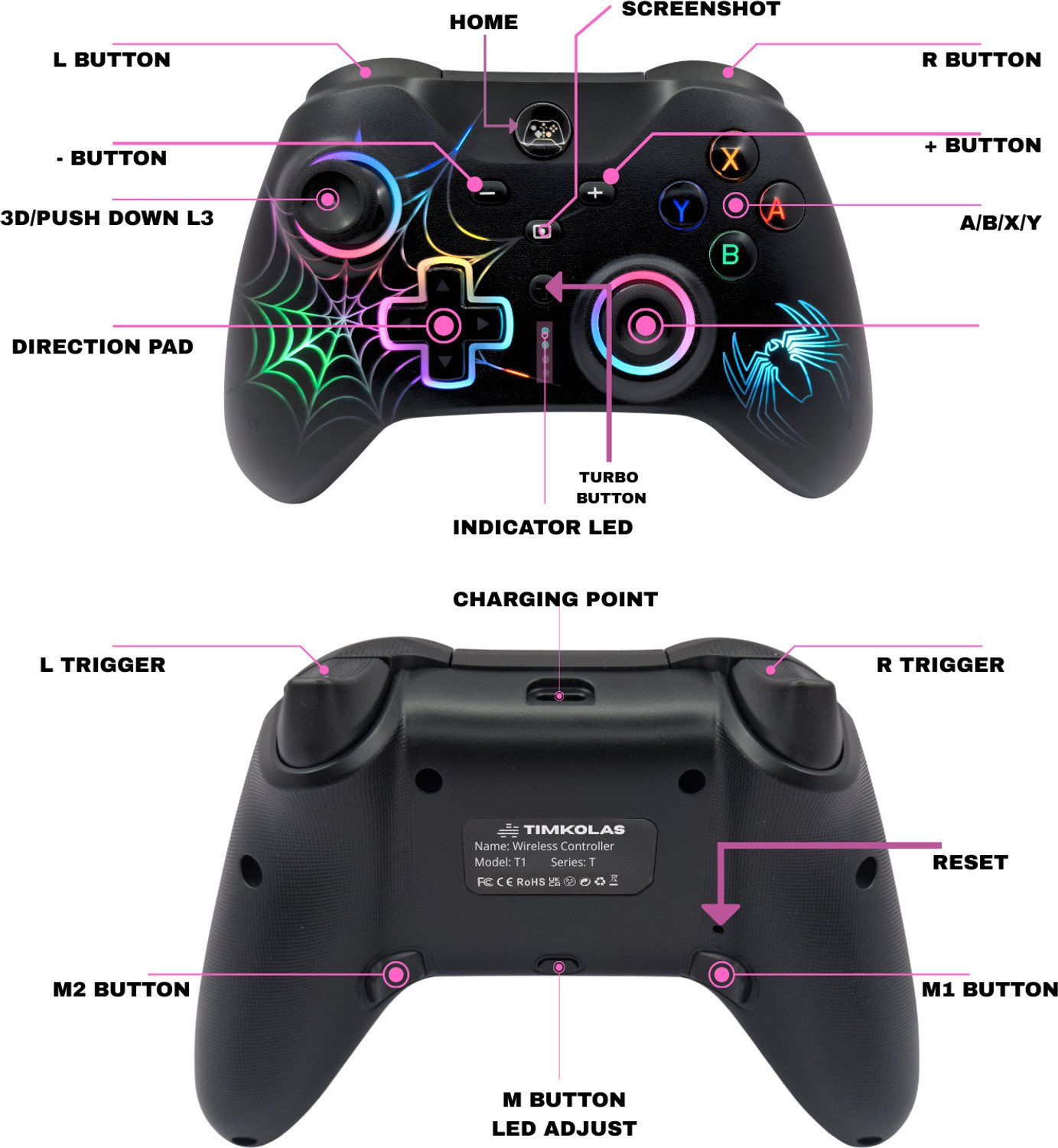 Image of Timkolas Wireless Gaming Controller with RGB LED Lights Compatible &PC,Windows,Console 02 Bluetooth Gamepad