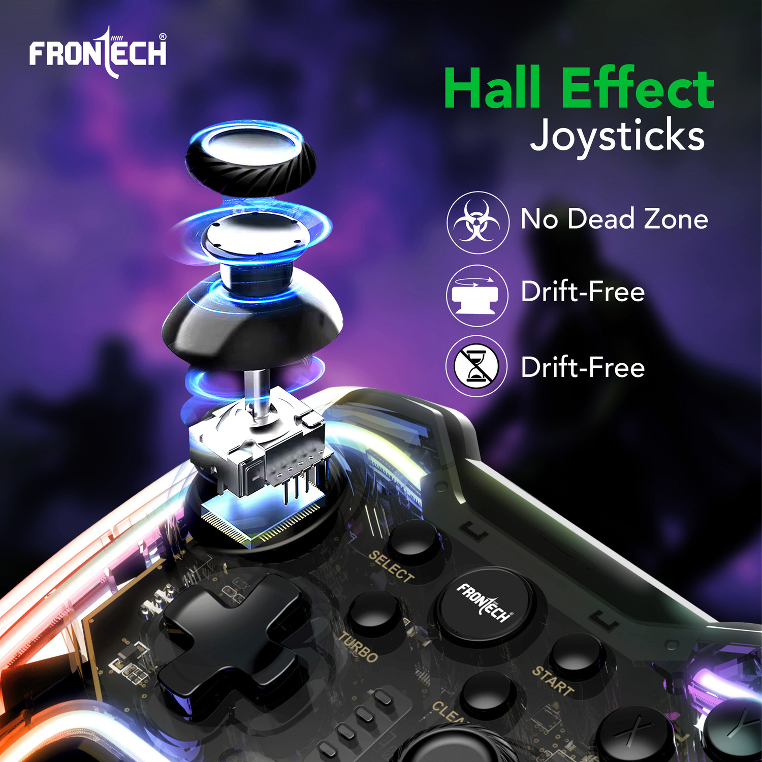Image of Frontech Fire Pro Wireless 2.4GHz Gaming Controller| Dual Vibration Motors| RGB (GP-0002) USB Gamepad