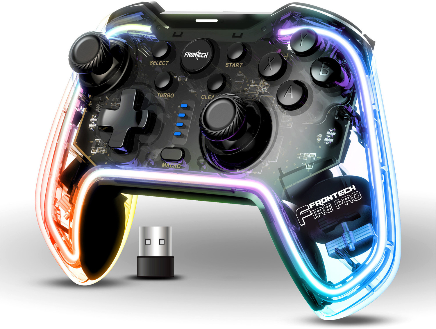 Image of Frontech Fire Pro Wireless 2.4GHz Gaming Controller| Dual Vibration Motors| RGB (GP-0002) USB Gamepad