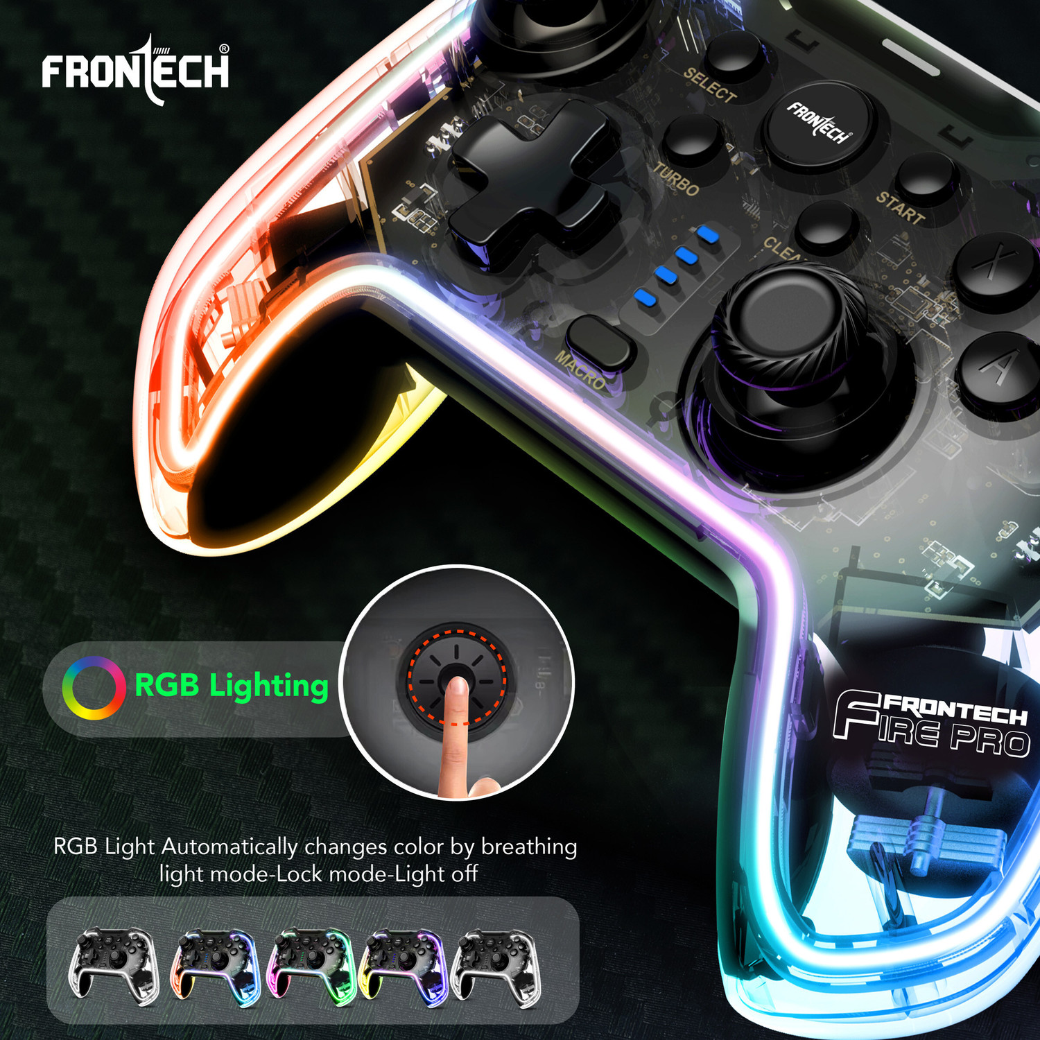 Image of Frontech Fire Pro Wireless 2.4GHz Gaming Controller| Dual Vibration Motors| RGB (GP-0002) USB Gamepad
