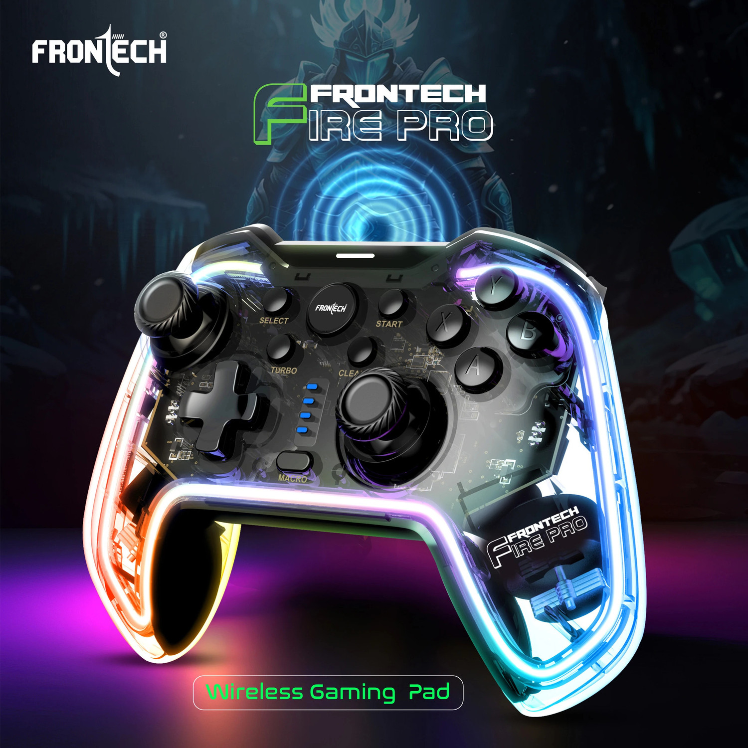 Image of Frontech Fire Pro Wireless 2.4GHz Gaming Controller| Dual Vibration Motors| RGB (GP-0002) USB Gamepad