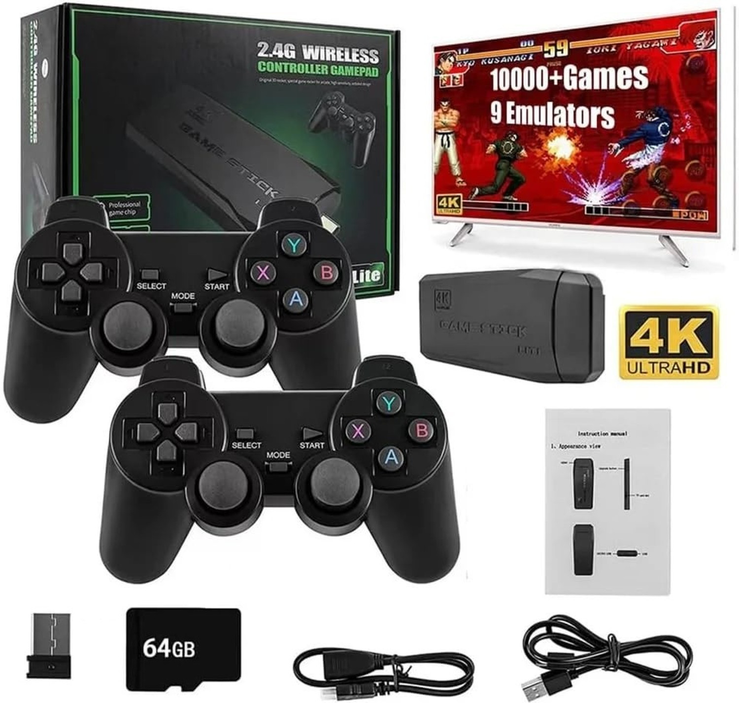 Image of GDMS Retro Game Stick for TV with 20,000+ Built-In Games & 64gb Card M8 Wi-fi Gamepad