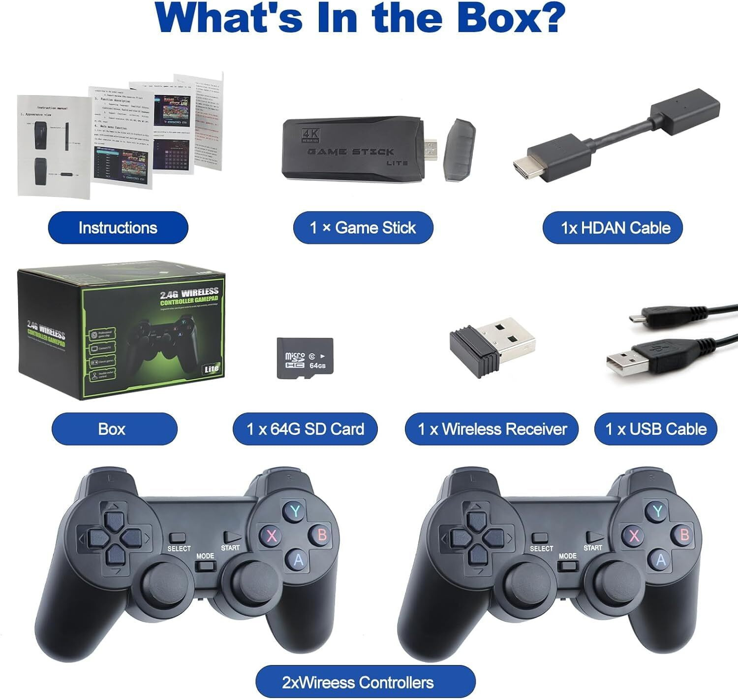 Image of roxfire M8 4K Stick 20000+ 64 GB with 15 Emulators, Super Mario, Crash Wi-fi Gamepad