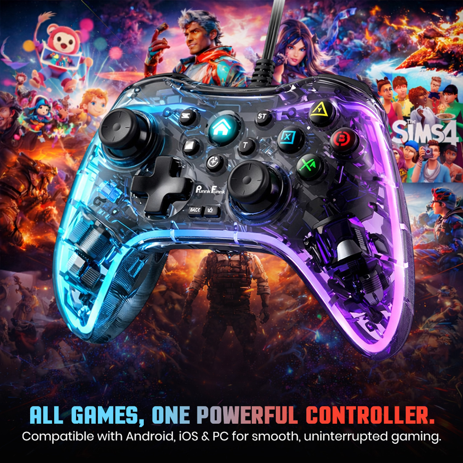Image of PunnkFunnk S03 Wired Gaming Controller for Android And iOS Bluetooth Gamepad