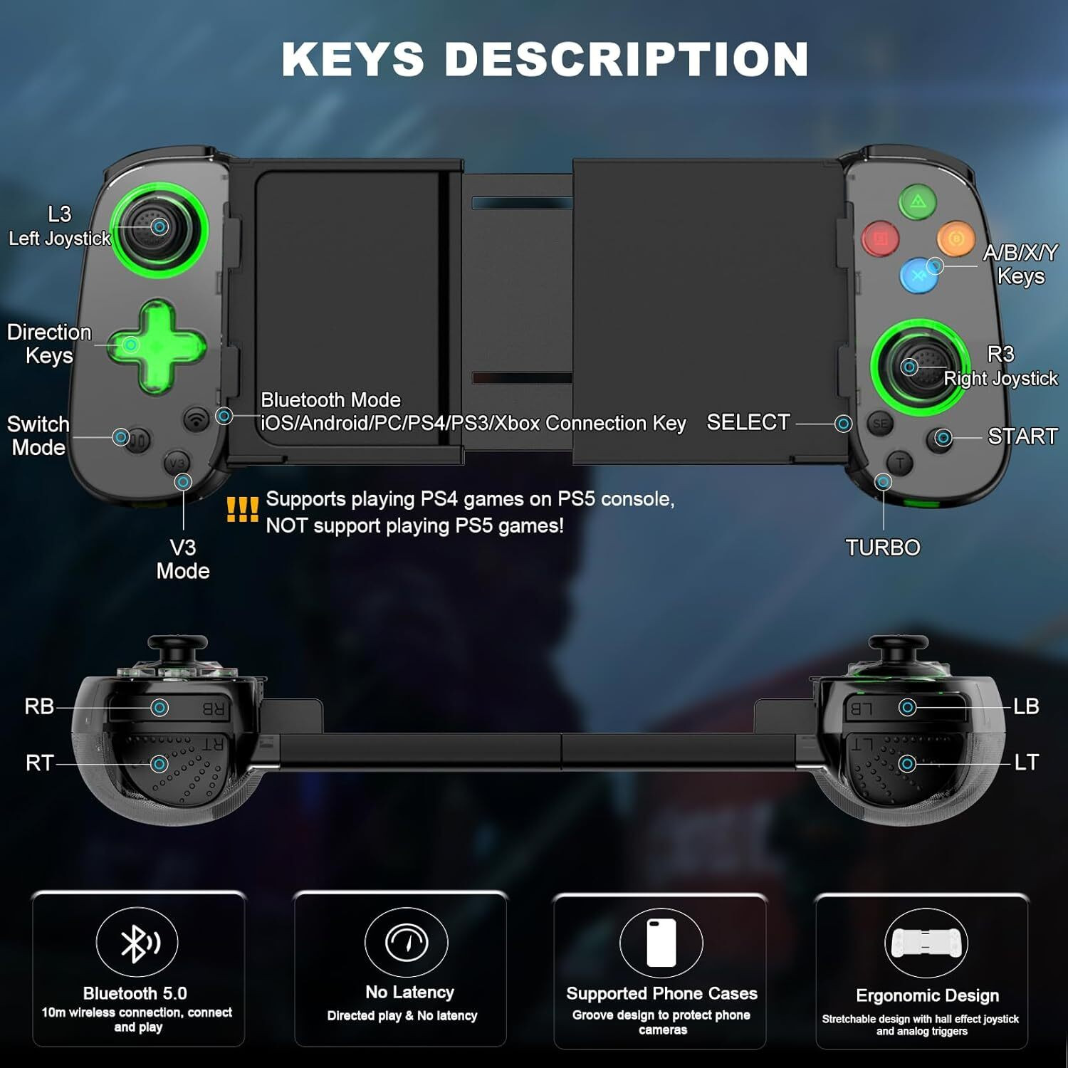 Image of ELECTRO WOLF Wireless Controller with Hall Joystick /Turbo /6-Axis Gyro /Dual Motor|Cloud Gaming Bluetooth Gamepad