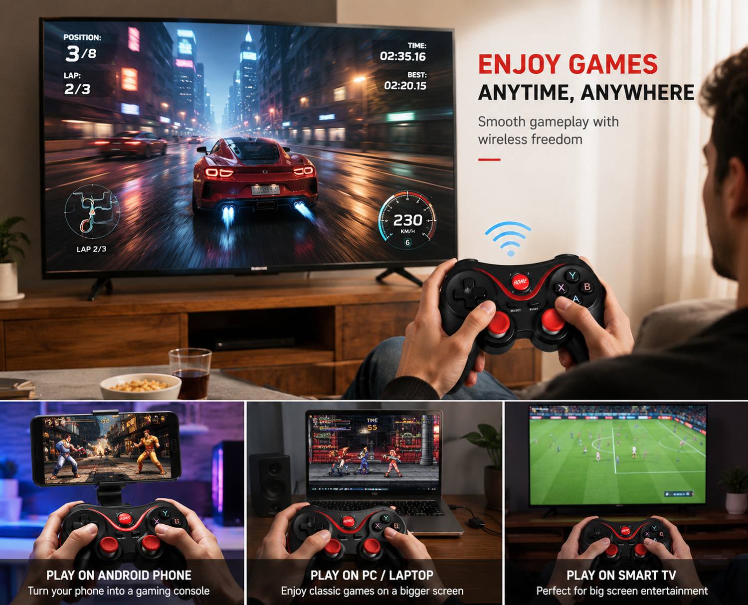 MTK X3 Wireless Bluetooth Game Controller with Mobile Holder - Image 4