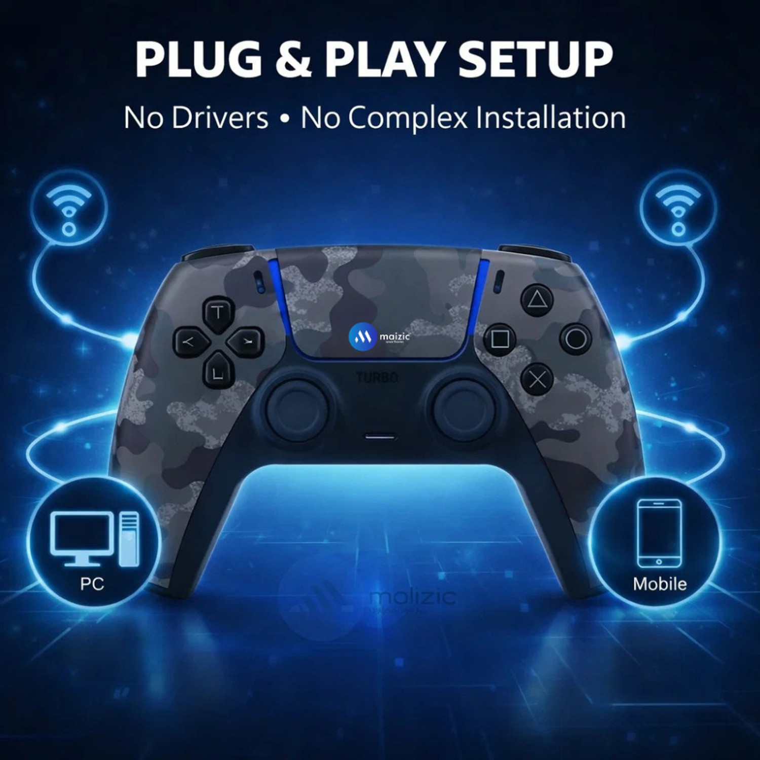Image of Maizic Smarthome PlayX Black Camo P4 Wireless Game Controller Dual /Asymmetric Motor, 800mah Bluetooth Gamepad