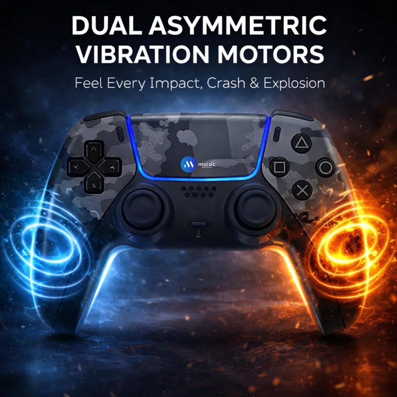 Image of Maizic Smarthome PlayX Black Camo P4 Wireless Game Controller Dual /Asymmetric Motor, 800mah Bluetooth Gamepad