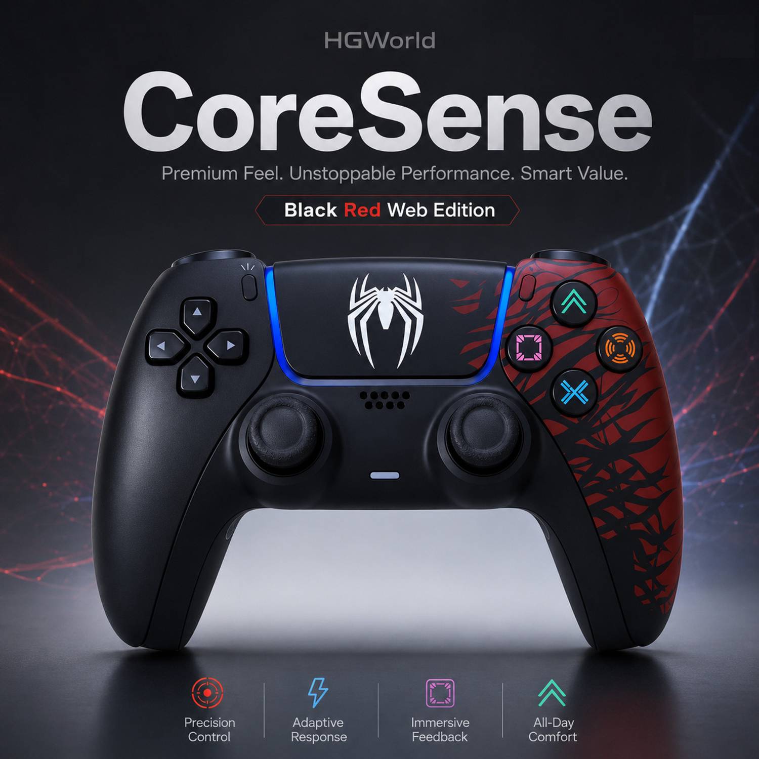 HG WORLD Playstation 5 DualSense Wireless Controller, Gaming joystick, Spiderman Edition Bluetooth Gamepad