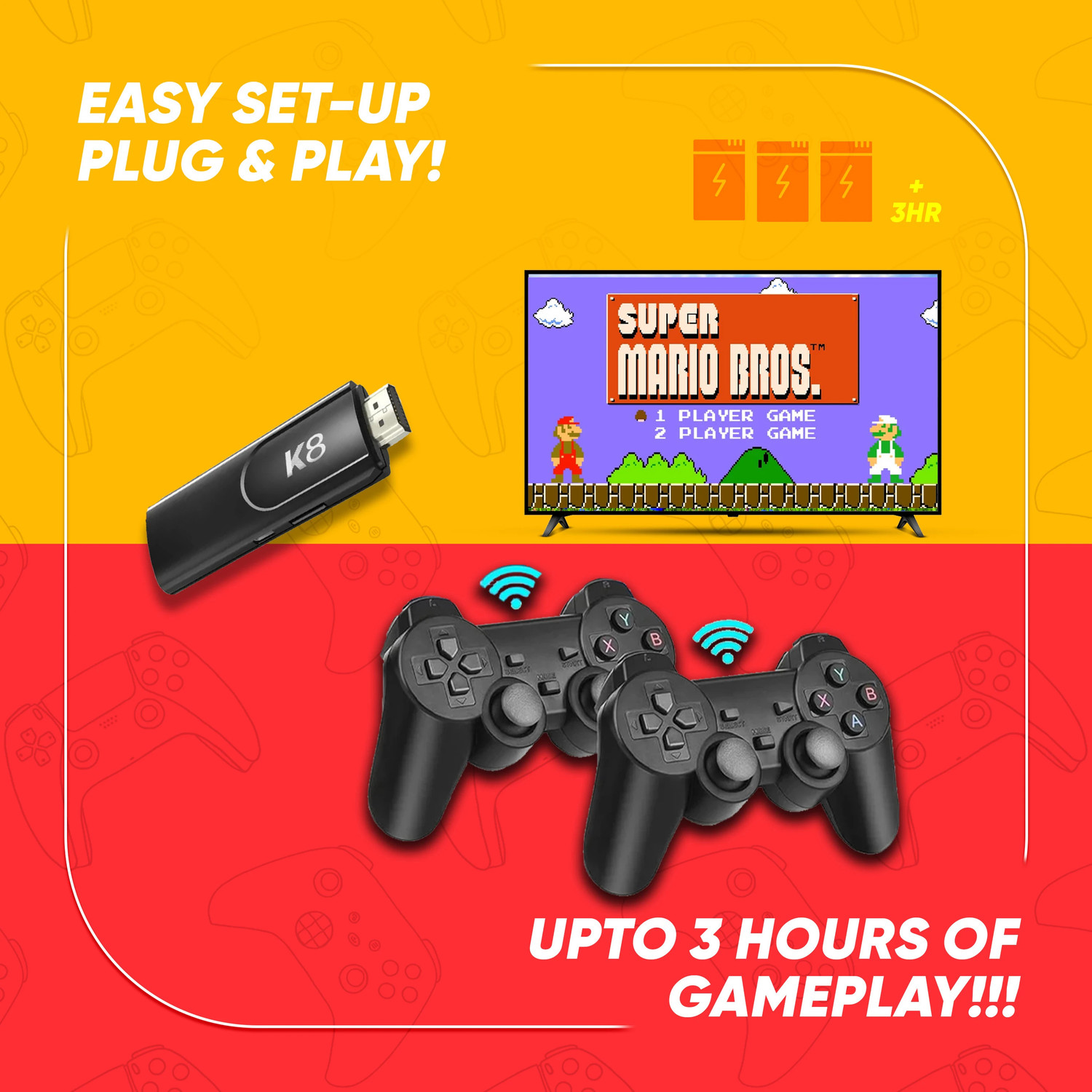 Image of Gamevana Alpha GameStick Pro Series 1 K8 | With 2 Automatic Wireless Controllers 2025 Gamepad