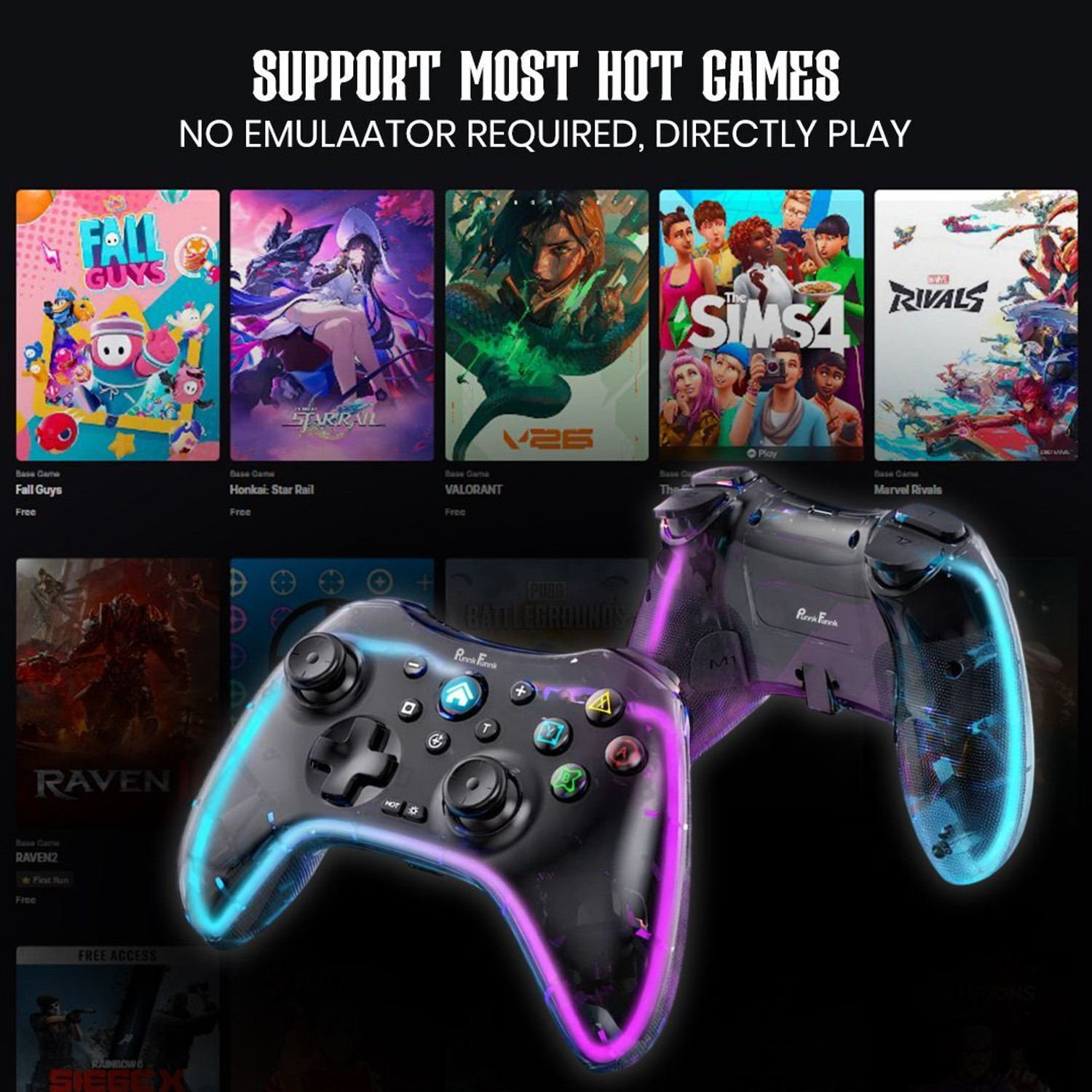 Image of PunnkFunnk BSPS03 | Wireless Gaming Controller | Nintendo Switch | with Turbo & Vibration Bluetooth Gamepad