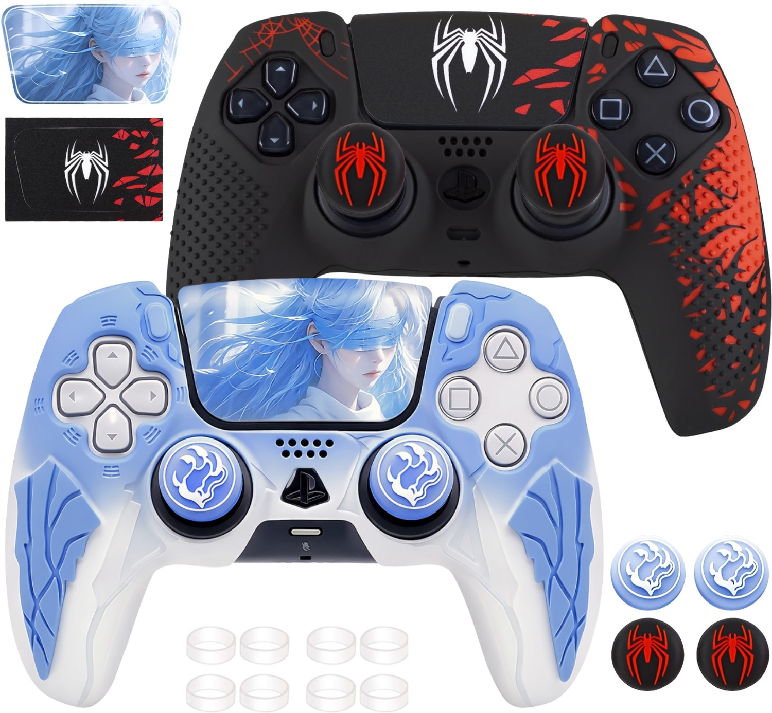 Image of DEADSKULL Spidy Edition Red & Black + Thunder Edition White & Blue Silicone Controller Gaming Accessory Kit