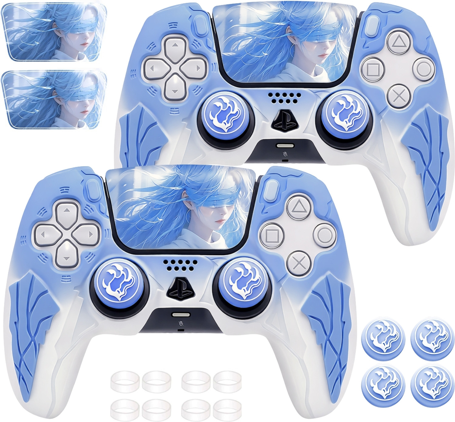 Image of DEADSKULL Thunder Edition Blue & White Silicone Controller Sleeve (Pack of 2), Anti-Slip Gaming Accessory Kit