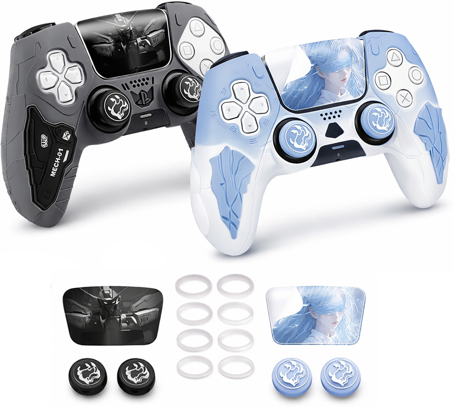 Image of DEADSKULL Tactical Silicone Controller Skin + Thunder Edition Blue & White Silicone Gaming Accessory Kit