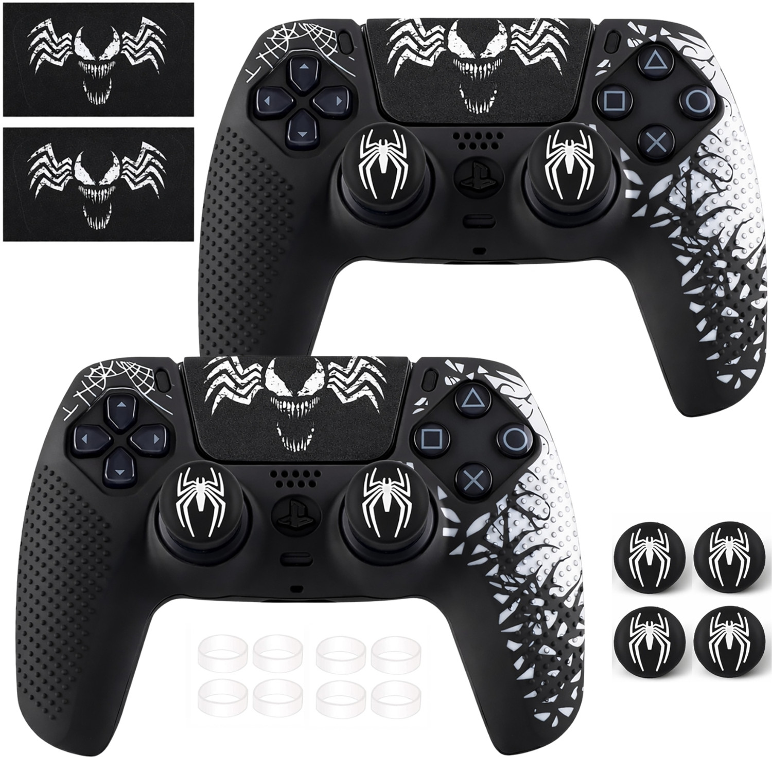 Image of DEADSKULL Symbiote Style Black & White Silicone Controller Sleeve (Pack of 2), Anti-Slip Gaming Accessory Kit