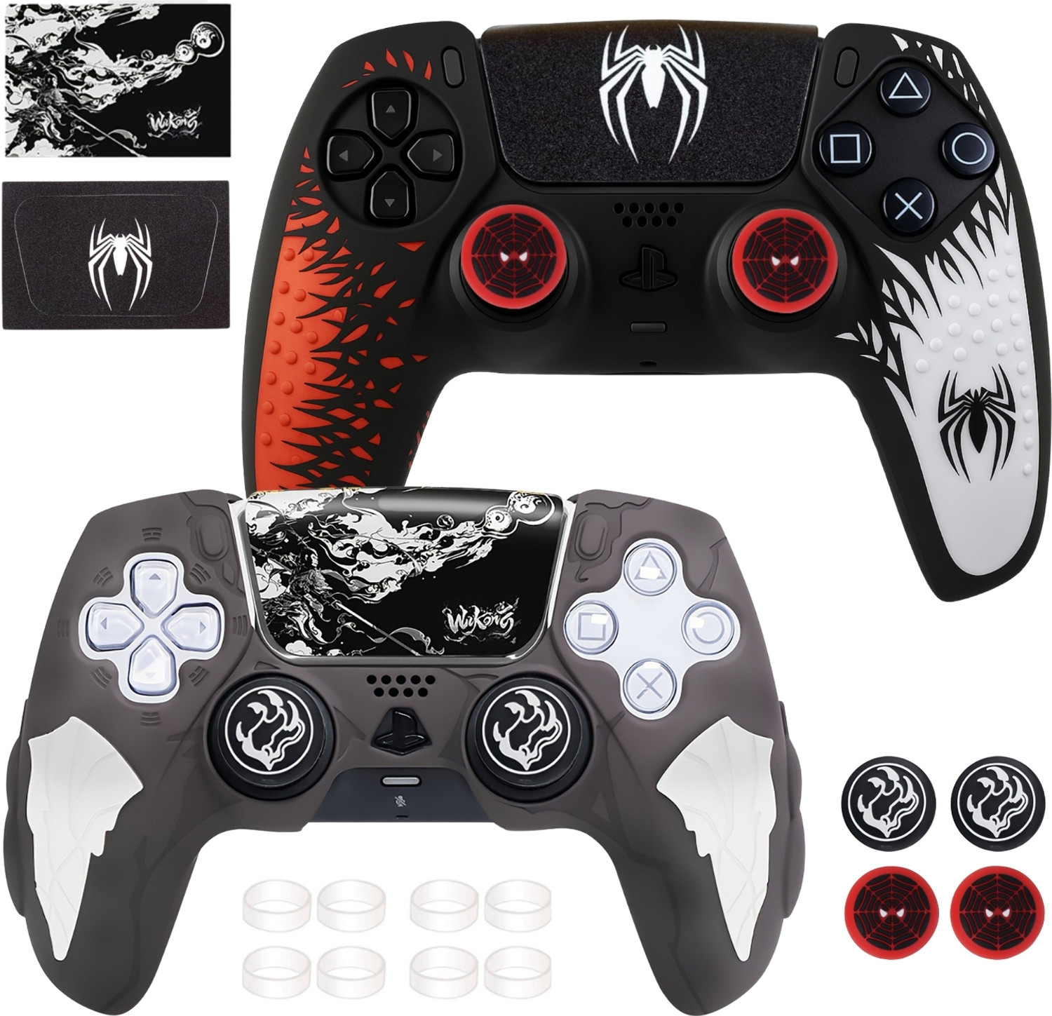 Image of DEADSKULL Spidy Edition Red & White + Thunder Edition Black & White Silicone Controller Gaming Accessory Kit