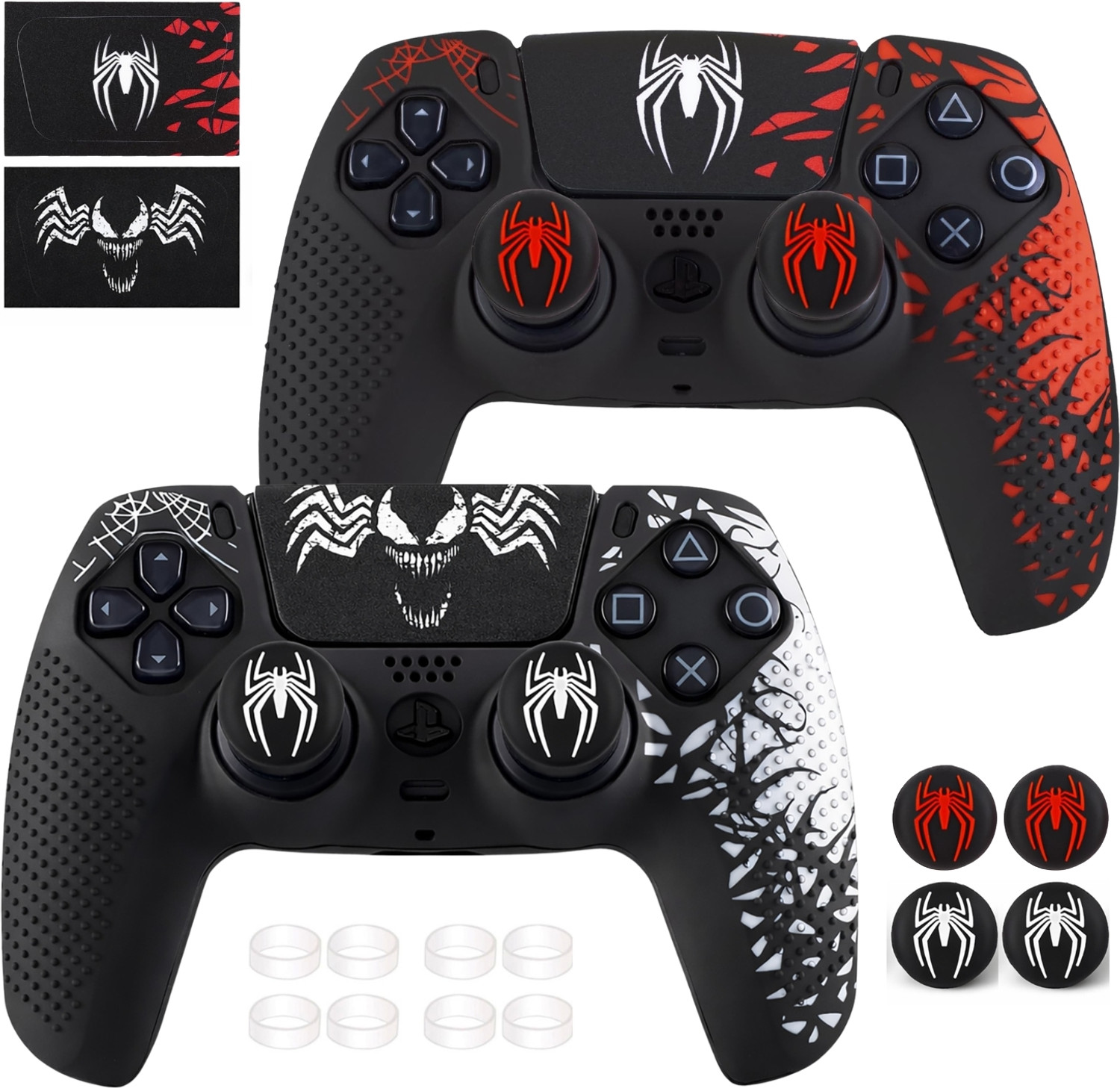 Image of DEADSKULL Spidy Edition Silicone Controller Sleeve Combo (Red & White + Black), Anti-Slip Gaming Accessory Kit