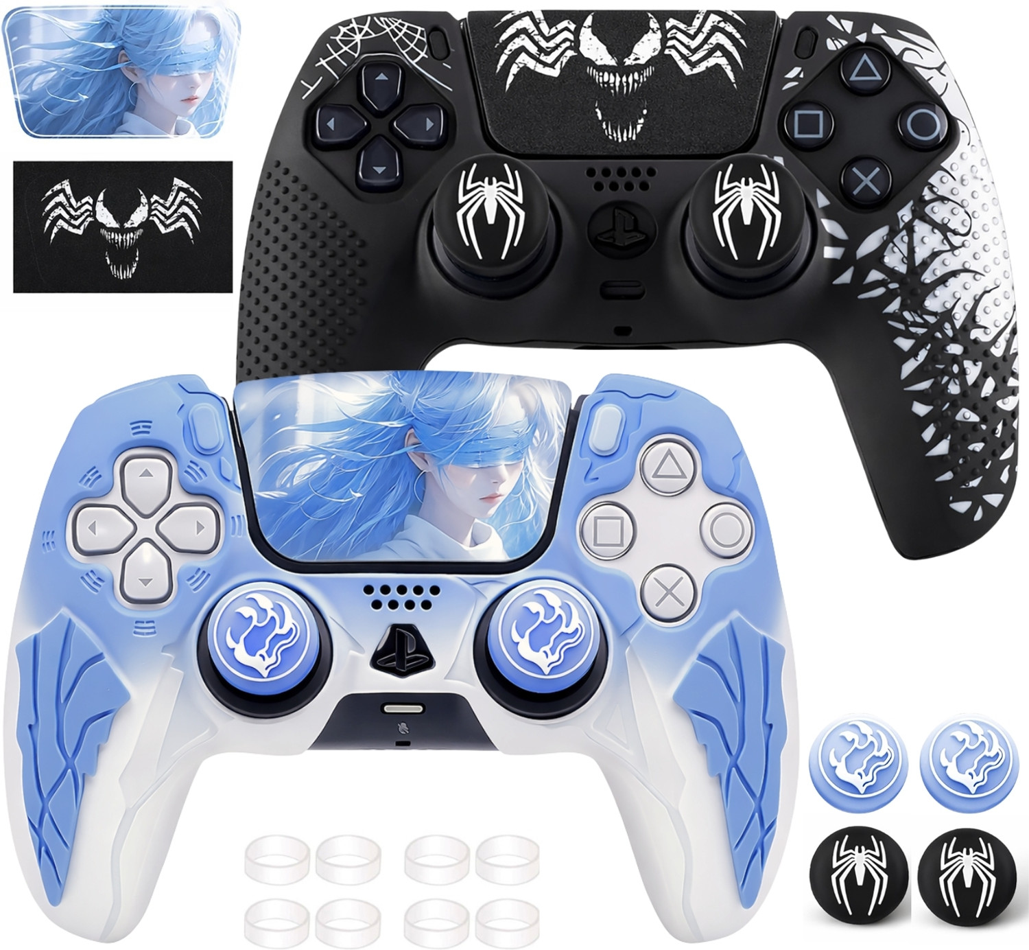 Image of DEADSKULL Spidy Edition Black + Thunder Edition White & Blue Silicone Controller Sleeve Gaming Accessory Kit