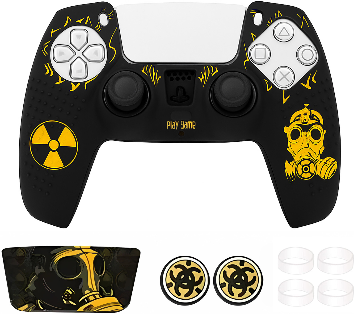 Image of DEADSKULL Black & Yellow Silicone Controller Sleeve with Thumb Grips & Joystick Rings Gaming Accessory Kit