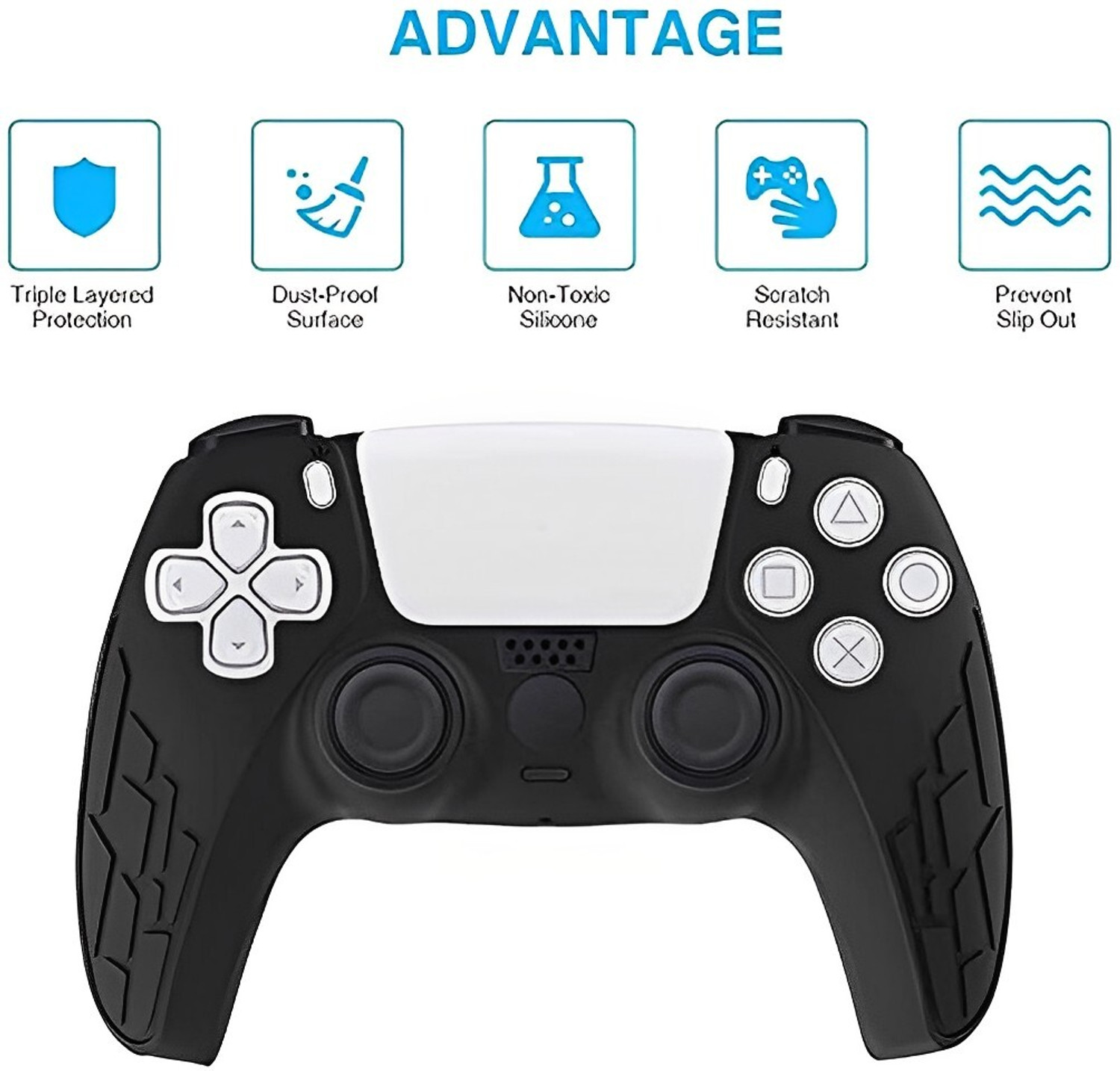 Image of OIVO INDIA Black Zigzag Silicone Controller Sleeve with Thumb Grip Caps, Anti-Slip Gaming Accessory Kit