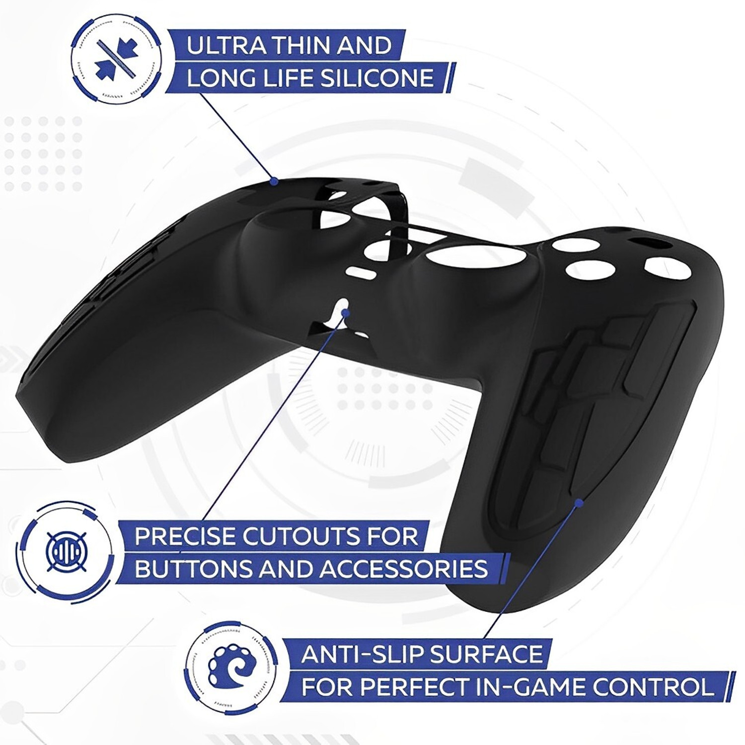 Image of OIVO INDIA Black Zigzag Silicone Controller Sleeve with Thumb Grip Caps, Anti-Slip Gaming Accessory Kit