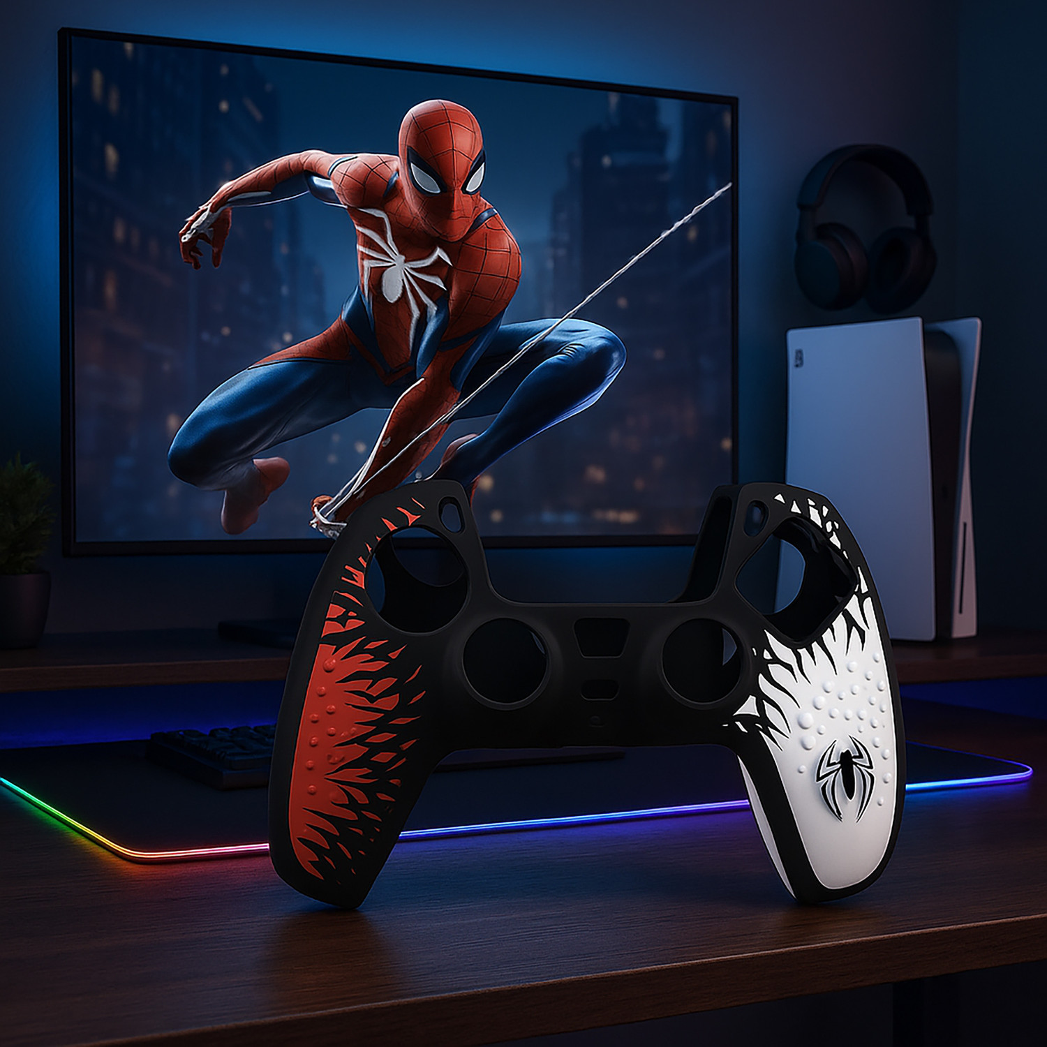 Image of DEADSKULL Spidy Edition Red & White Silicone Controller Sleeve (Pack of 2), Anti-Slip Gaming Accessory Kit
