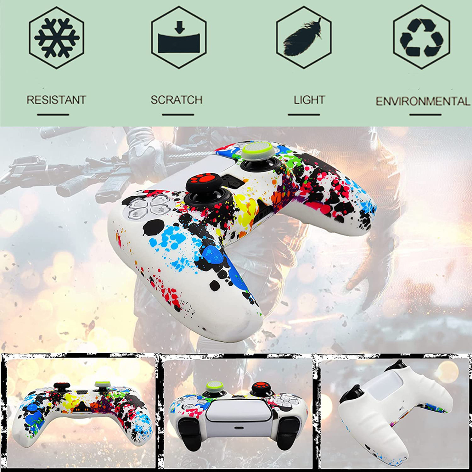 Image of OIVO INDIA Multicolor Silicone Controller Sleeve with Thumb Grip Caps, Anti-Slip Gaming Accessory Kit