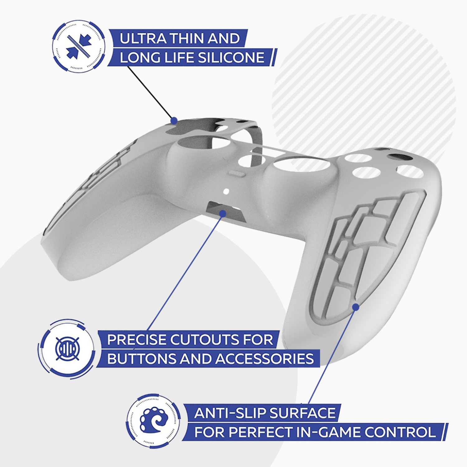 Image of OIVO INDIA White Zigzag Silicone Controller Sleeve with Thumb Grip Caps, Anti-Slip Gaming Accessory Kit