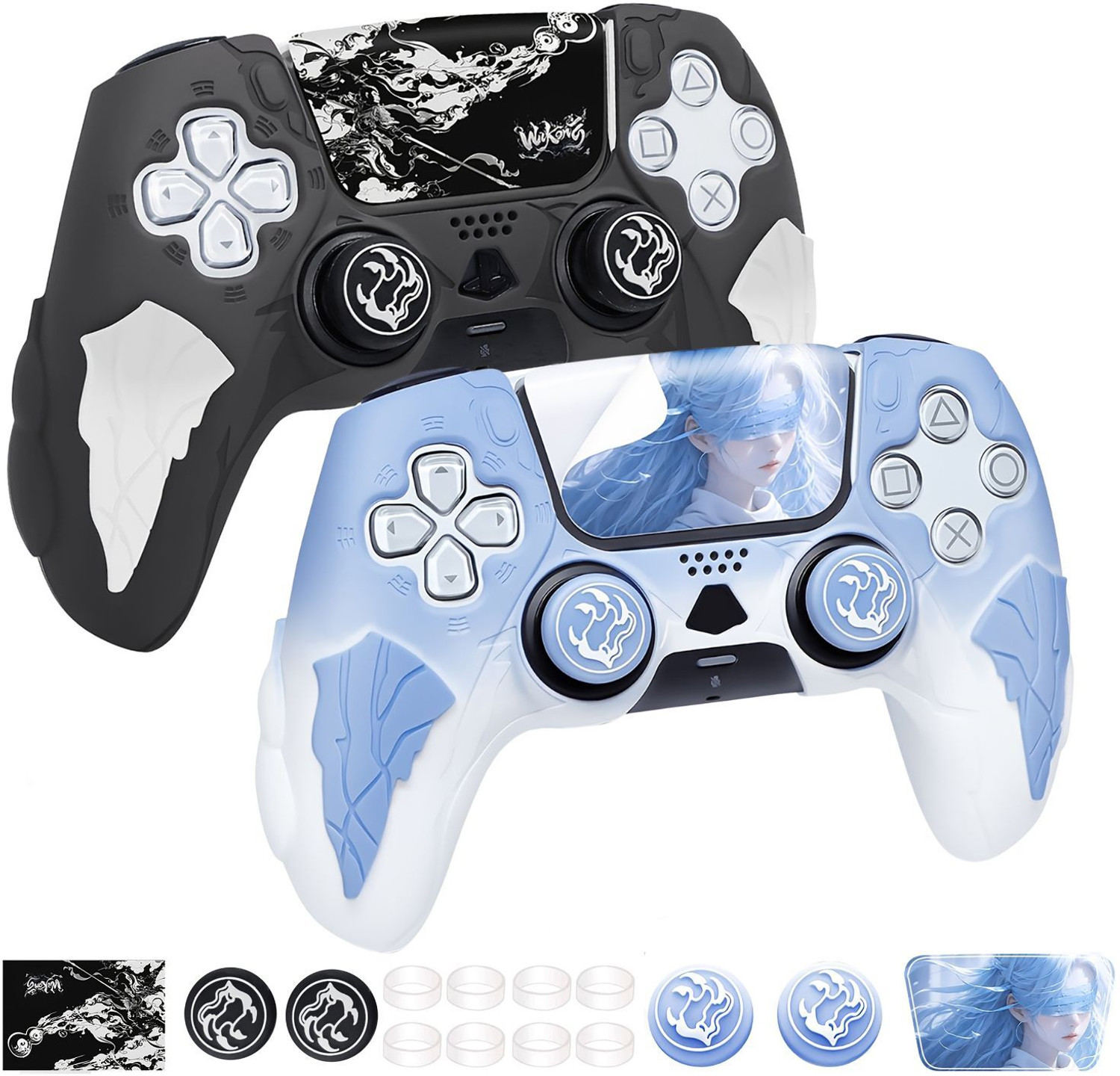 Image of DEADSKULL Thunder Edition Silicone Controller Sleeve Combo (Blue & White + Black Gaming Accessory Kit