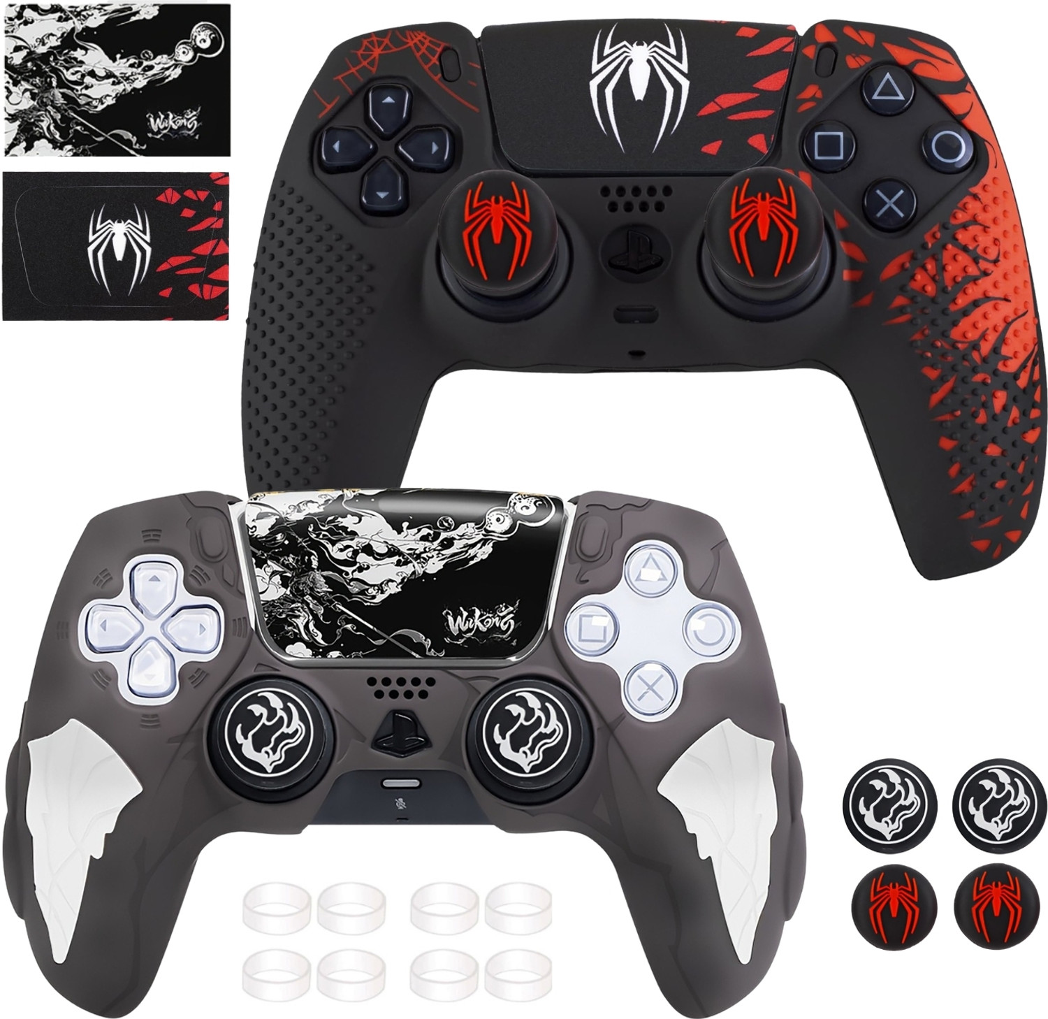 Image of DEADSKULL Spidy Edition Red & Black + Thunder Edition Black & White Silicone Controller Gaming Accessory Kit