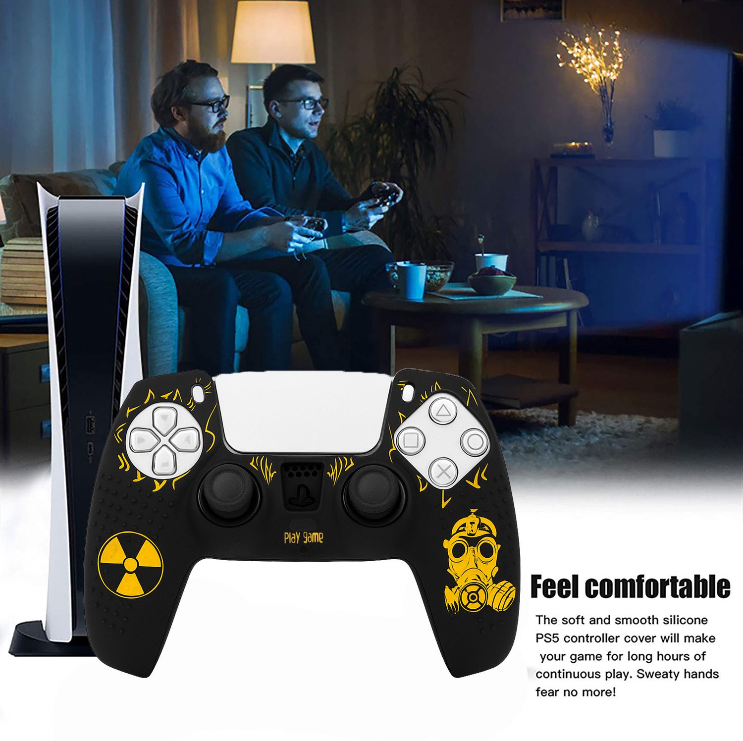 Image of DEADSKULL Black & Yellow Silicone Controller Sleeve Pack of 2 with Thumb Grips & Joystick Gaming Accessory Kit
