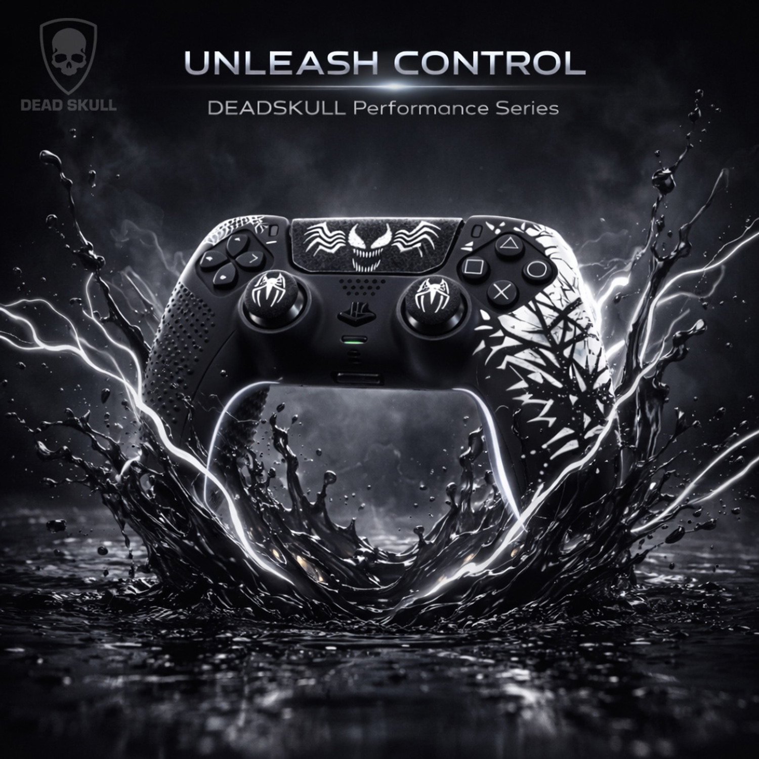 Image of DEADSKULL Symbiote Style Black & White Silicone Controller Sleeve (Pack of 2), Anti-Slip Gaming Accessory Kit