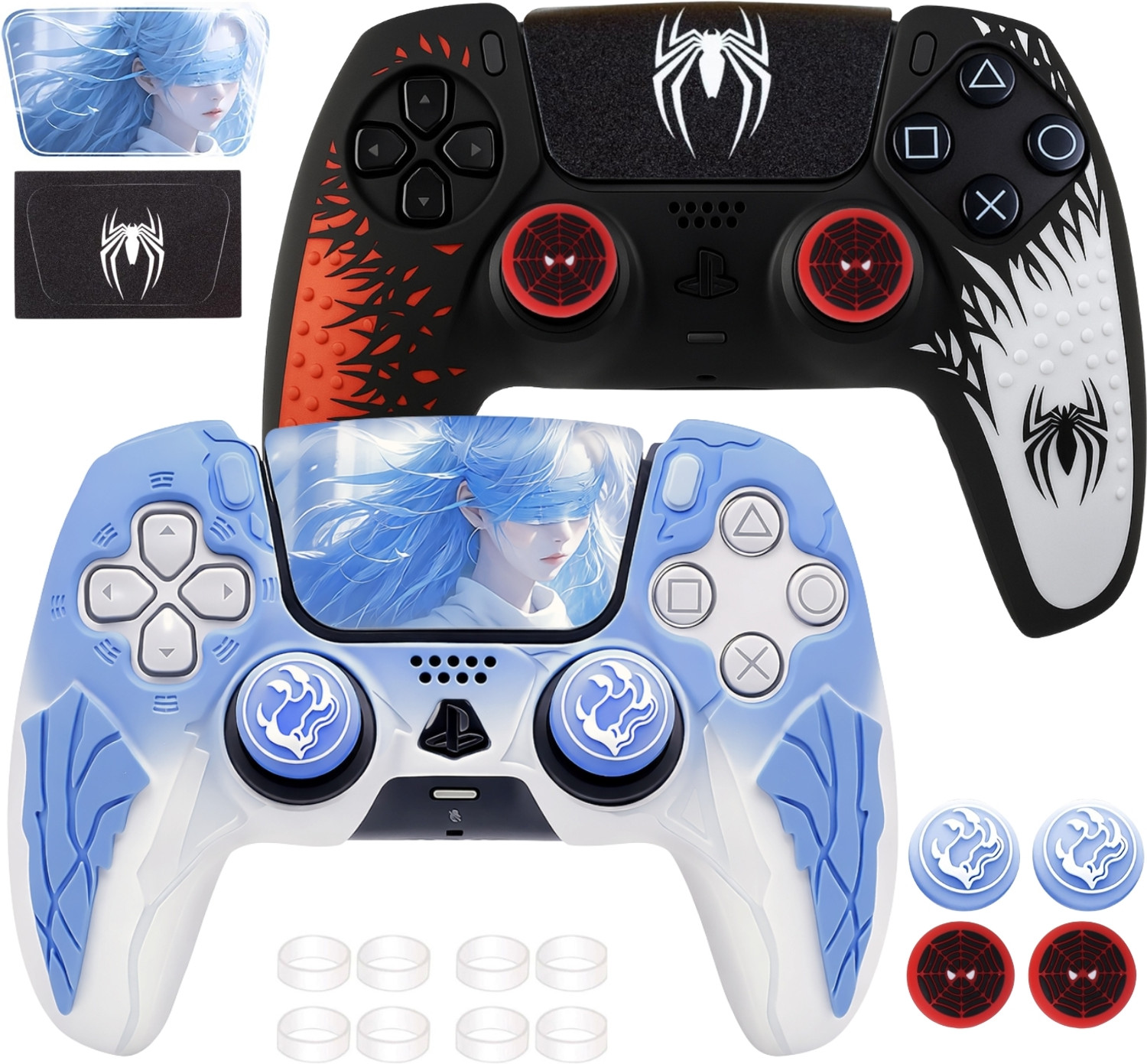 Image of DEADSKULL Spidy Edition Red & White + Thunder Edition White & Blue Silicone Controller Gaming Accessory Kit