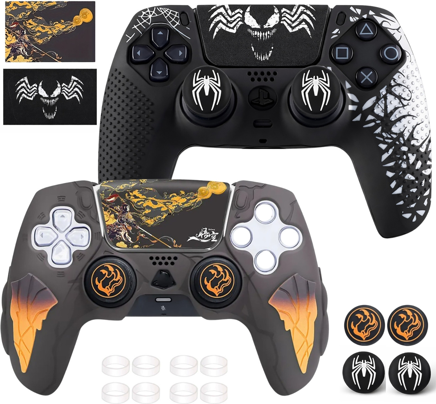 Image of DEADSKULL Spidy Edition Black + Thunder Edition Black & Yellow Silicone Controller Sleeve Gaming Accessory Kit