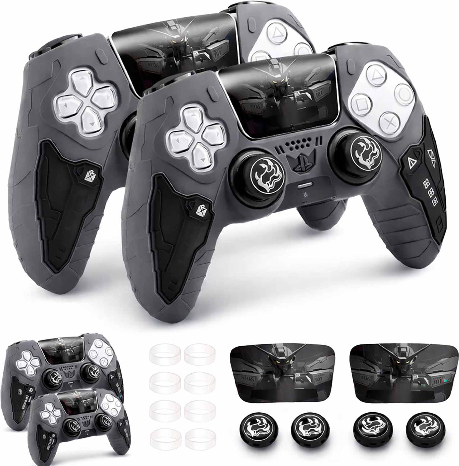 Image of DEADSKULL Tactical Silicone Controller Skin (Pack of 2) with 4 Thumb Grip Caps, 8 Gaming Accessory Kit