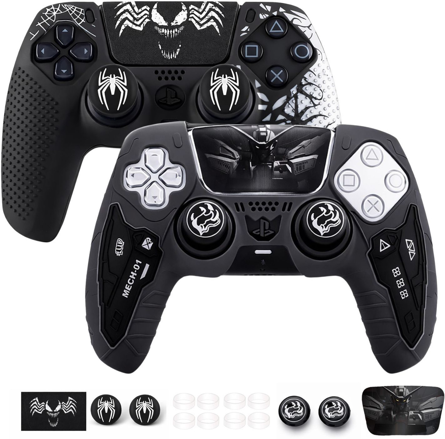 Image of DEADSKULL Tactical Silicone Controller Skin + Spidy Edition Black Silicone Controller Gaming Accessory Kit