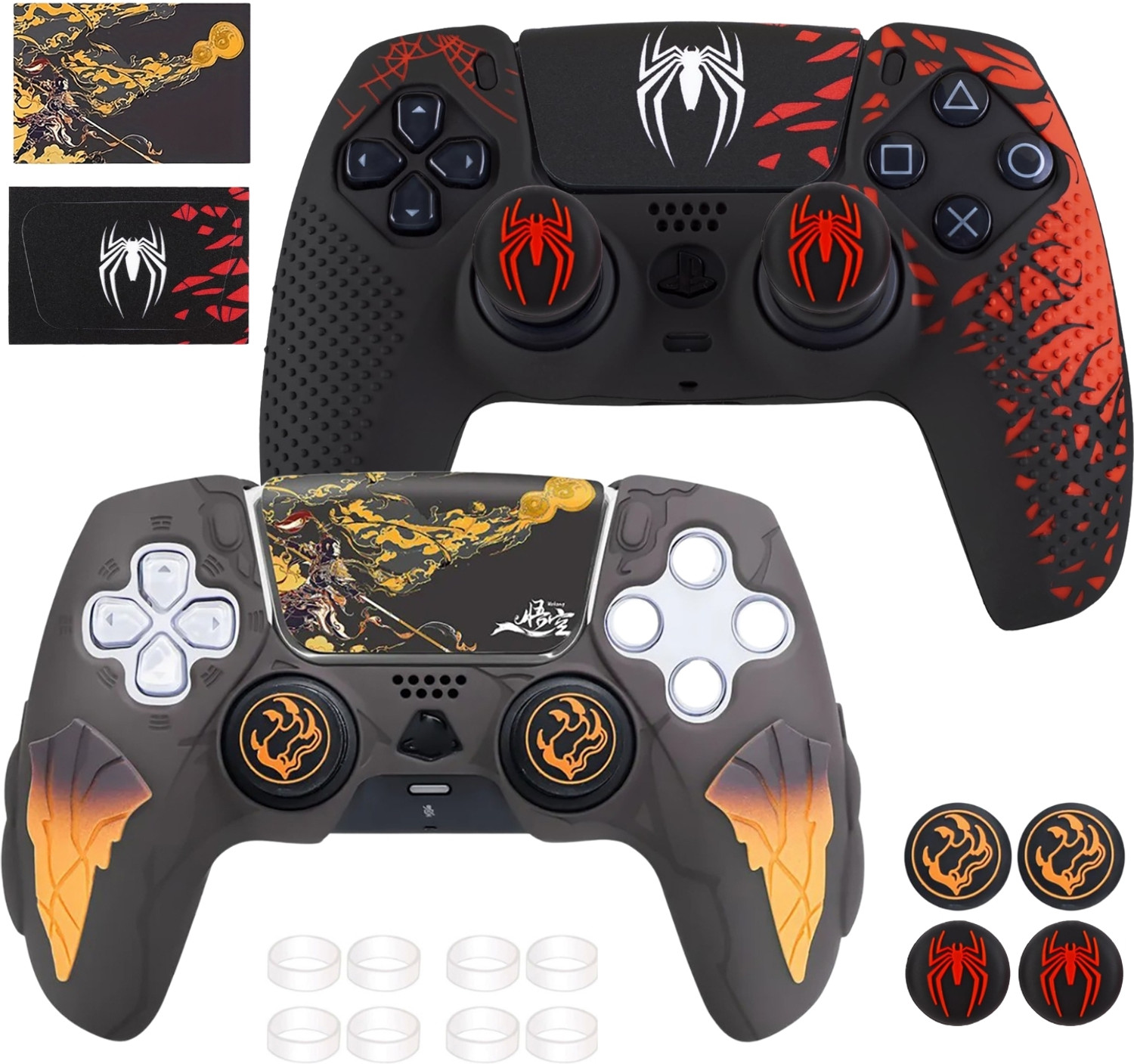 Image of DEADSKULL Spidy Edition Red & Black + Thunder Edition Black & Yellow Silicone Controller Gaming Accessory Kit